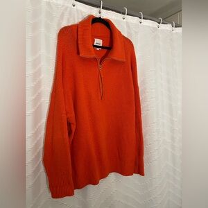 Aerie Waffle knit Oversized Orange Half Zip Sweater